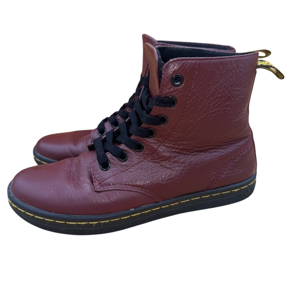 Dr. Martens Leyton Burgundy Leather Lace-Up‎ Boots, Women's 6, EUC